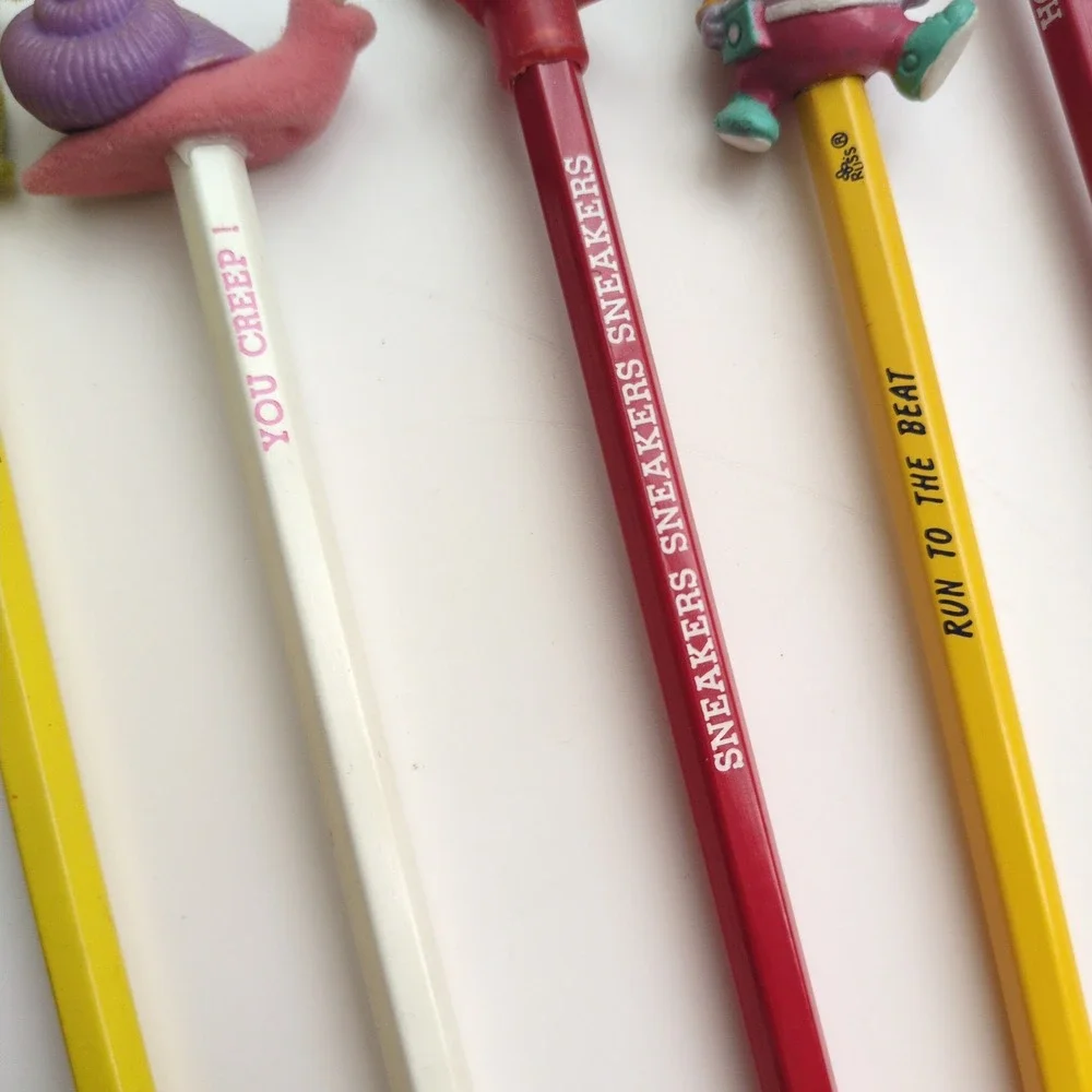 11 Vtg 80s 90s Russ Novelty Unused Pencils w/ Toppers Animal Holiday Fuzzy